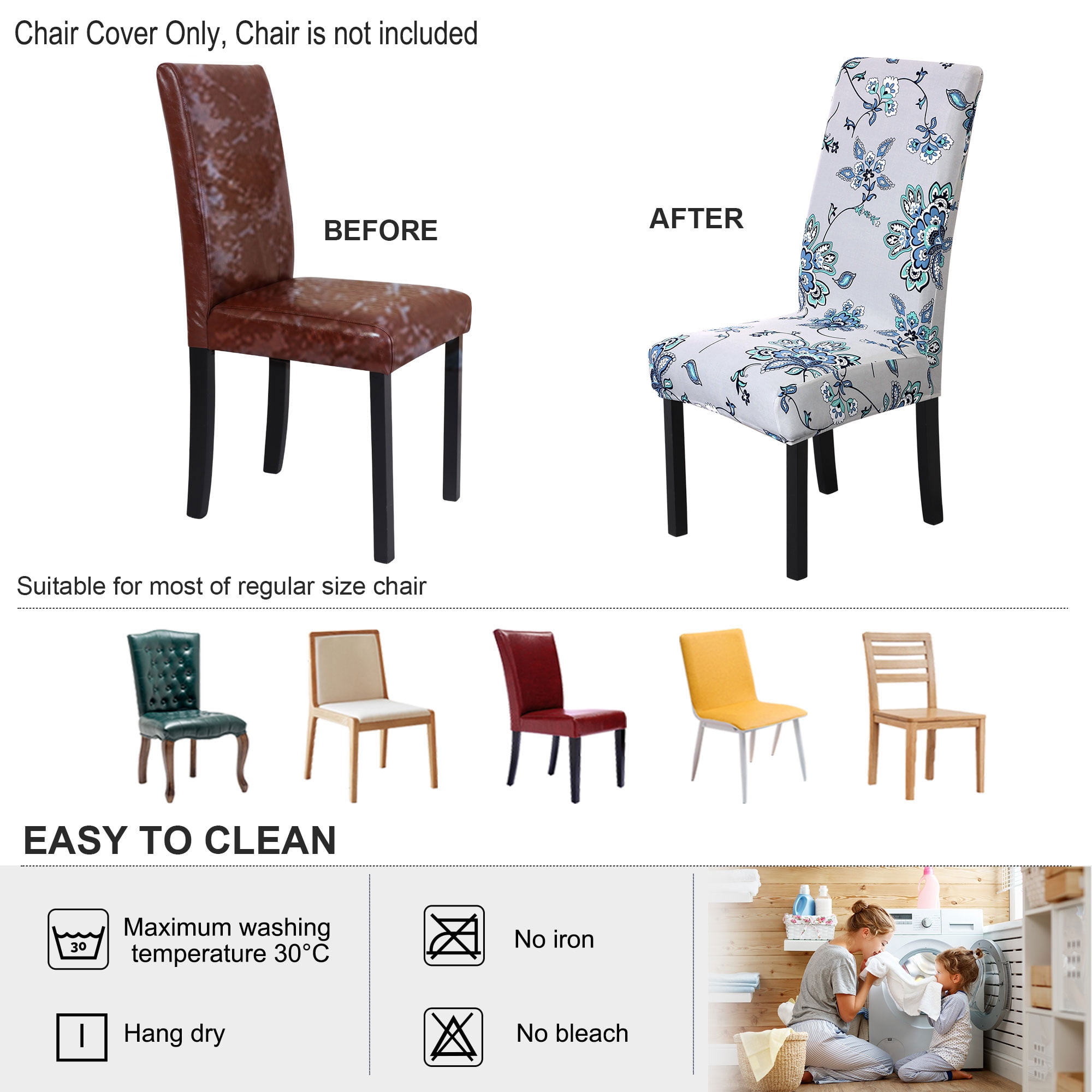 Unique Bargains Spandex Stretch Dining Chair Cover Gray and Blue M