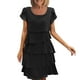 thumbnail image 2 of mfyjkho Vestidos de tallas grandes, Vestidos de manga corta con cuello redondo, falda a capas y color liso para mujer Vestidos para invitadas de boda para mujer s, 2 of 6
