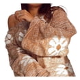 thumbnail image 3 of Womens 2 Piece Crochet Knit Sets Long Sleeve Off Shoulder Floral Sweater Tops + Zip Up Shorts Spring Fall Outfit, 3 of 6