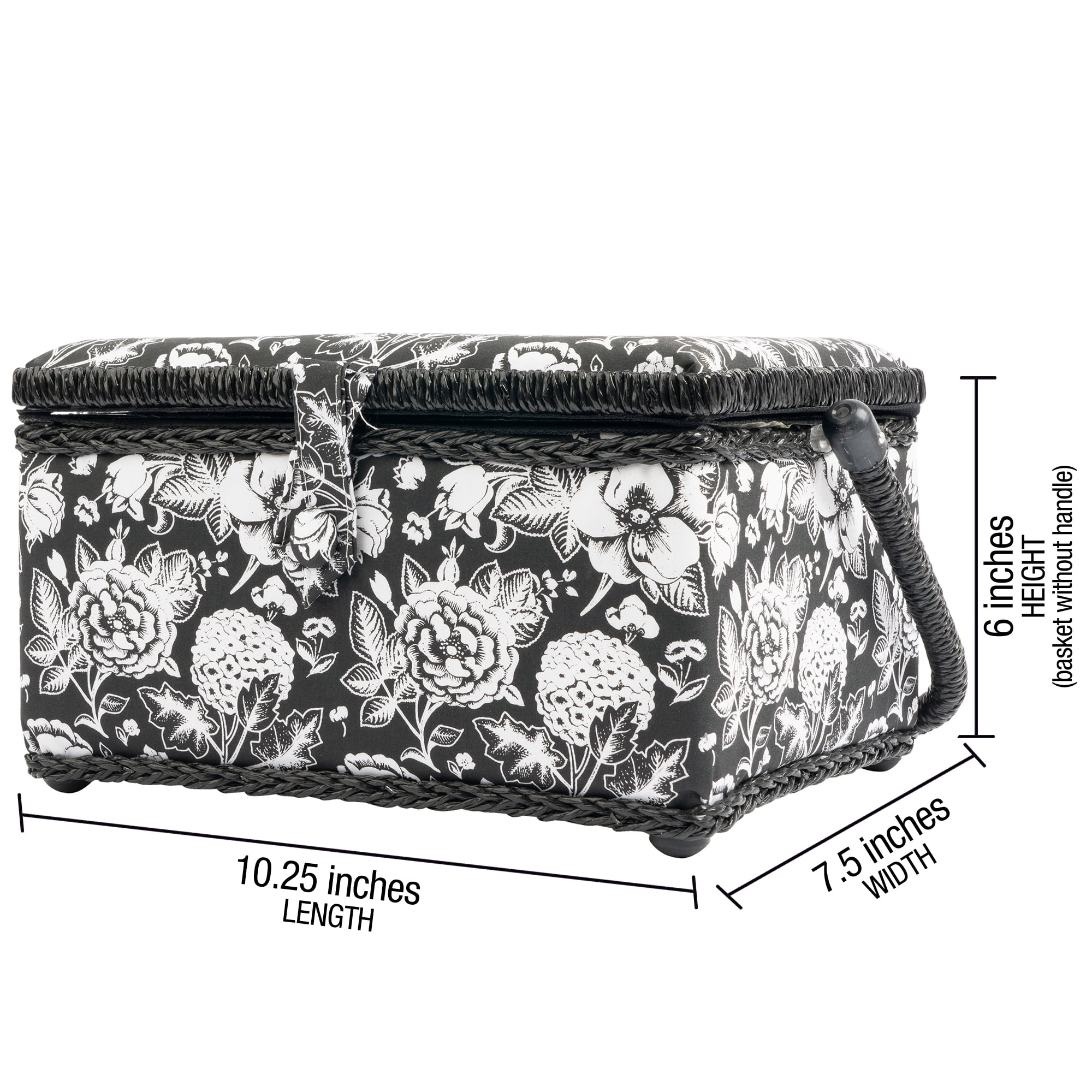 SINGER Sewing Basket with Notions Storage, Black and White Floral Print