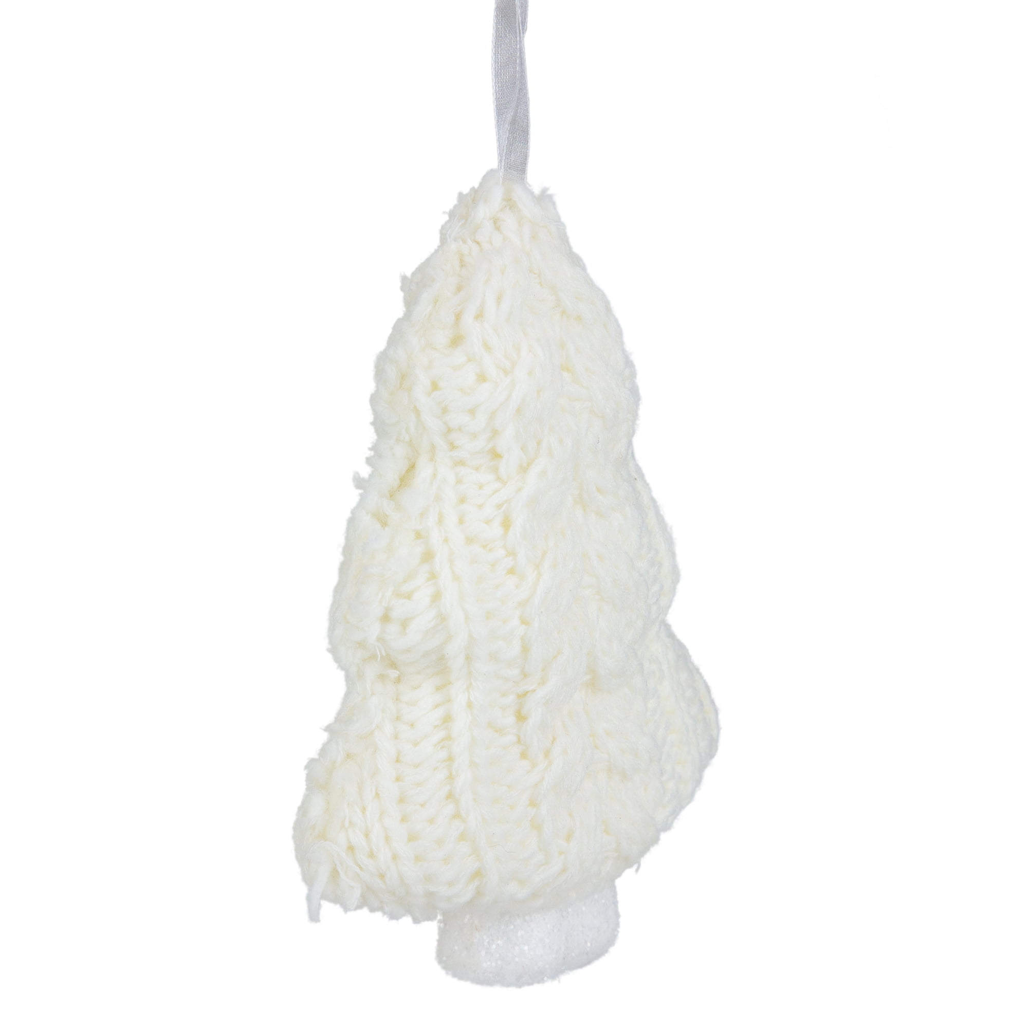 Northlight Ivory Plastic Cream Cable Knit Christmas Tree Shaped Plush Ornament, 6"