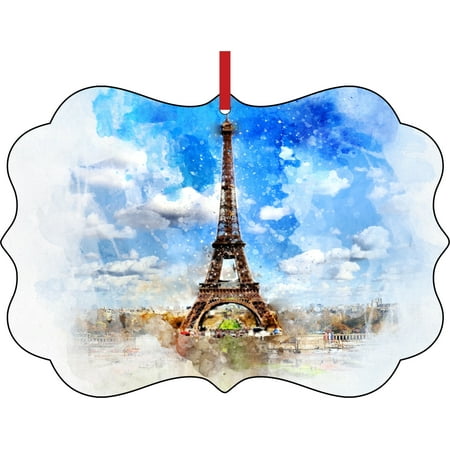 Watercolor Eiffel Tower Paris France Double Sided Elegant Aluminum