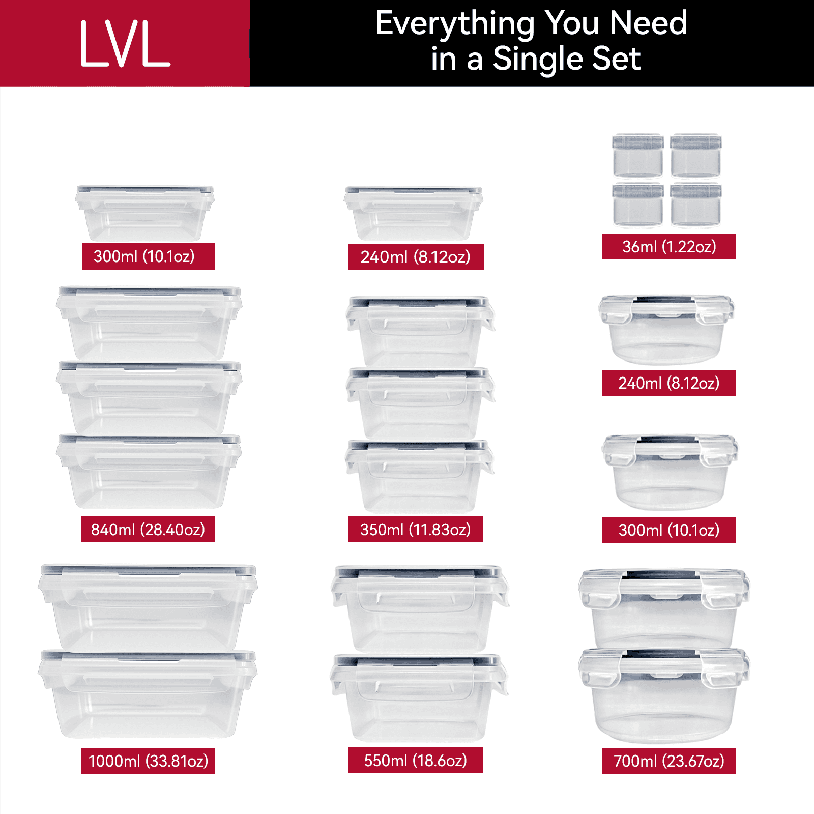 LVL 24 Pcs Food Storage Containers with Lids Airtight- Stackable Kitchen Bowls Set Meal Prep Containers-BPA Free Leak Proof Plastic Lunch Boxes- Freezer Microwave safe (12 Lids + 12 Containers)