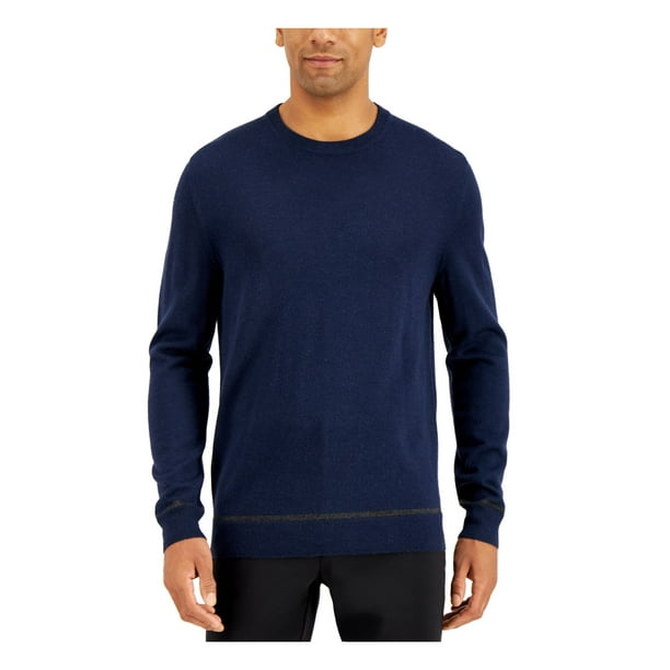 ALFANI Mens Navy Crew Neck Classic Fit Wool Blend Pullover Sweater M