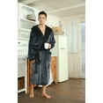 thumbnail image 2 of U2SKIIN Mens Fleece Robe with Hood, Mid Length Plush Shawl Collar Two Tone Bathrobe,(Dark Grey/Black,S-M), 2 of 5