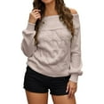 thumbnail image 2 of Pullover Sweaters for Women 2025 Long Sleeve Off Shoulder Plain Knitted Sweater Tops Fall Winter Outfits, 2 of 6