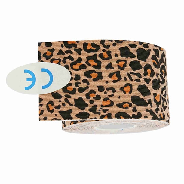 Cinta elástica de algodón adhesiva para deporte, vendaje para lesiones por distensión muscular, estampado de leopardo