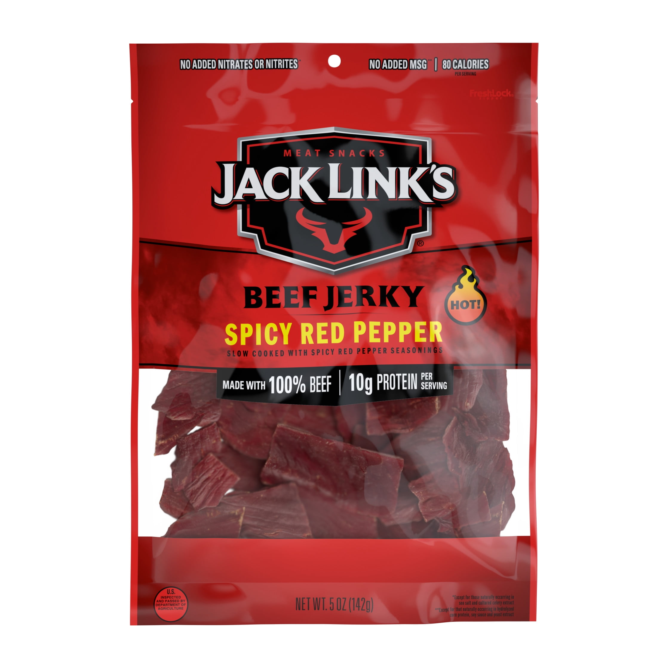 (8 pack) Jack Link’s Beef Jerky, Spicy Red Pepper, Made with 100% Beef, 10g of Protein per Serving, 5 Ounce, Resealable Bag