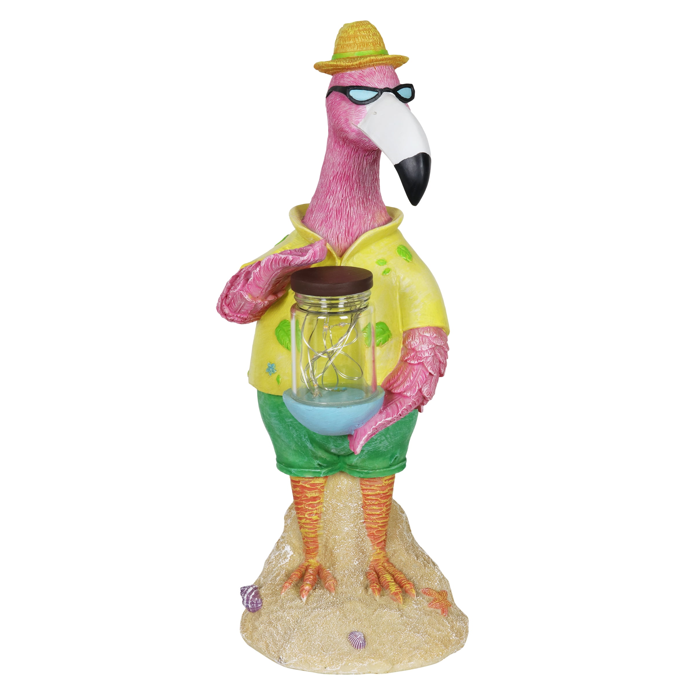 Exhart Solar Flamingo Garden Statue Holding a Glass Jar with 6 LED