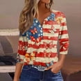 thumbnail image 2 of Women's 250th Anniversary USA Shirt Patriotic American Flag Print V-Neck Button 3/4 Sleeve T-Shirt, 2 of 6