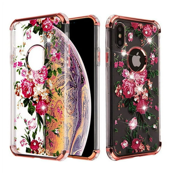 Apple iPhone Xs Max (6.5 in) Phone Case Tuff Hybrid Shockproof Impact Rubber Dual Layer Hard Soft Protective Hard Case Cover Transparent Pink Peony Flowers Phone Case for Apple iPhone Xs Max / 6.5"
