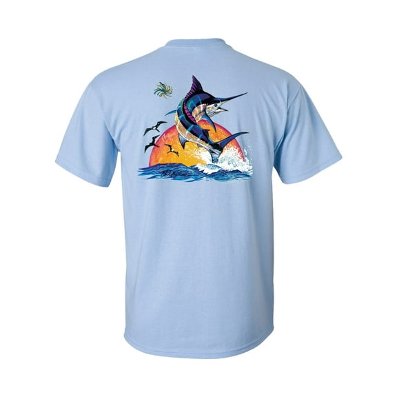 Trenz Shirt Company Blue Marlin Sunset Unisex Short Sleeve T-shirt-Light Blue-Small