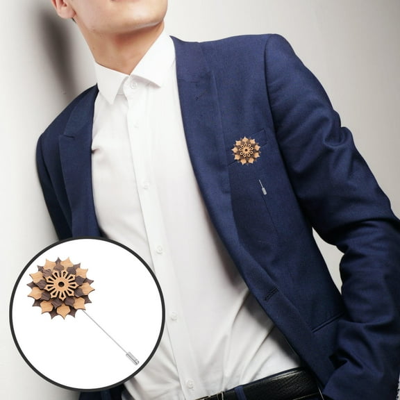 SWETRACE Lapel Pin Wooden Flower Shape Assorted Color 1Pcs 3.8x1.9in