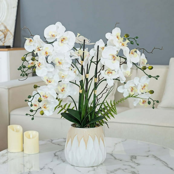 Vanity Art 32.28" H Orchid Floral Arrangement in White Ceramics Vase