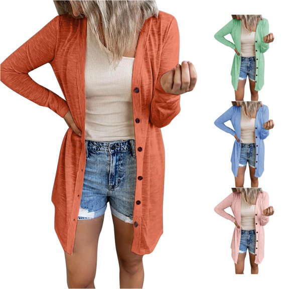 Women Casual Long Sleeve Knitted Open Front Button Down Soft Loose Elegant Cardigan Blouse Lightweight Coat Cardigan Sweater XXL