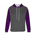 thumbnail image 4 of Mens Hoodies Color Block Checked Printed Sweatshirts with Pockets Fleece Lined Hooded Pullover Fall Outwears Work Wear Sweaters Loose Hoody Long Sleeve Tops Sportswear M-4XL, 4 of 5