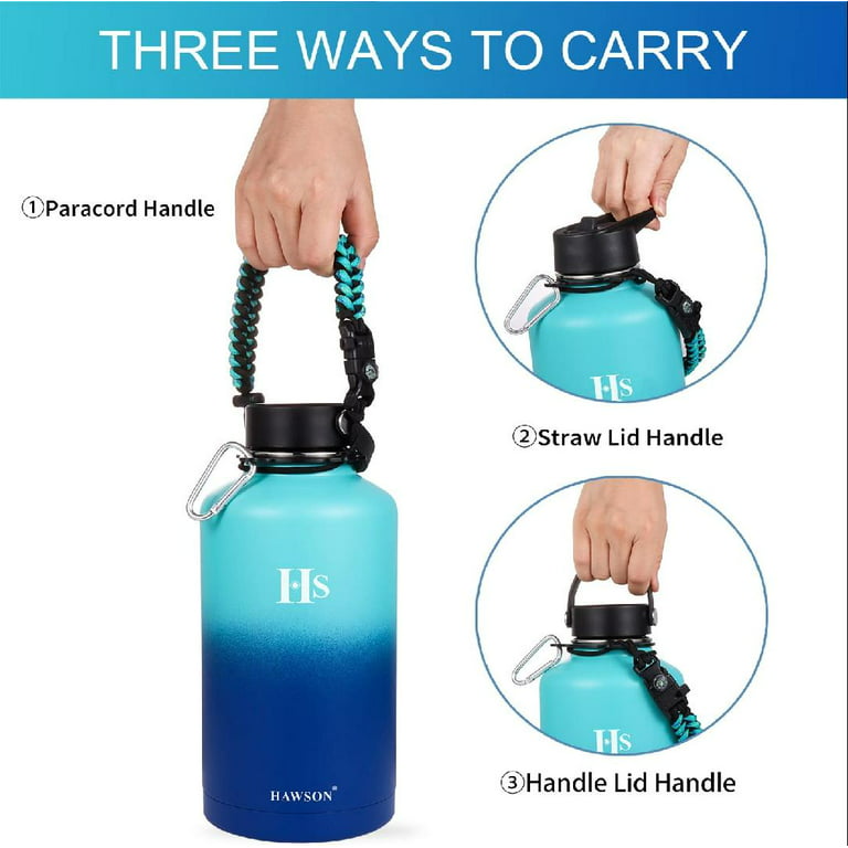 64 Oz Insulated Water Bottle With Straw & Paracord Handles & 3 Lids, GUKOK  Leak Proof Metal Water Ju…See more 64 Oz Insulated Water Bottle With Straw