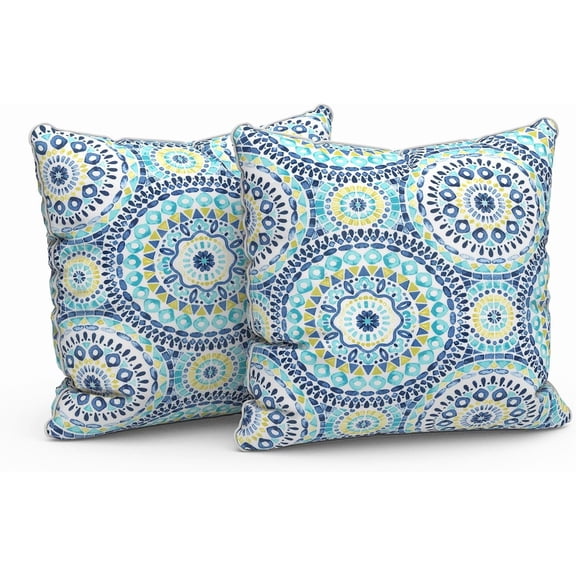 Outdoor Throw Pillow Covers 16x16 Decorative Accent Pillow Cases All Weather Square Cushion Covers for Sofa Patio Couch Use, Pack of 2, Delancey Baltic