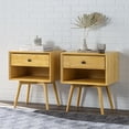 thumbnail image 2 of 2-Piece 1-Drawer Mid-Century Solid Wood Bedroom Nightstand in Light Oak, 2 of 4