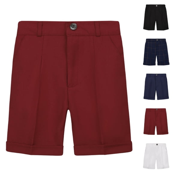 LIBRCLO Kids Shorts for Boys Size 11-12 Years with Pockets Casual Plaid School Uniform Suit Shorts Wine