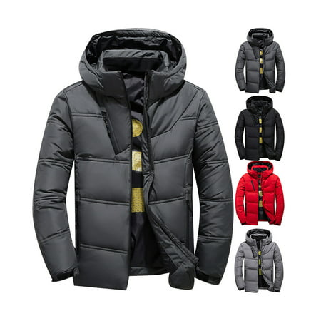 Men?s Down Hooded Puffer Jackets, Fall Winter Solid Color Long Sleeve ...