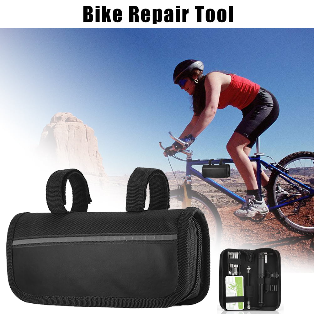 Bike Tire Puncture Repair Kits Cycling Inflator Pump Set with Patches and Multiple Bike Repair Tool Kits with Storage Bag