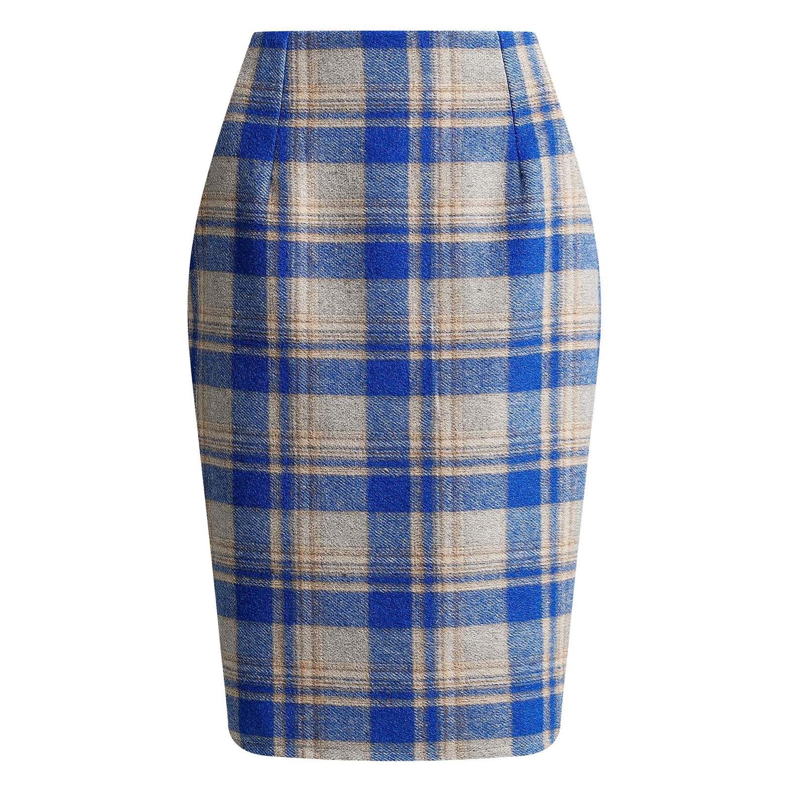 Lolmot Women s Pencil Skirt Plaid Skirt Winter High Waisted Tight Knee Length Wool Mid Length Skirt