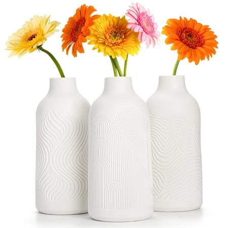 

Yarlung Set of 3 Modern White Ceramic Vase Boho Home Decor 6 Inch Small Bud Vase Minimalist Dried F