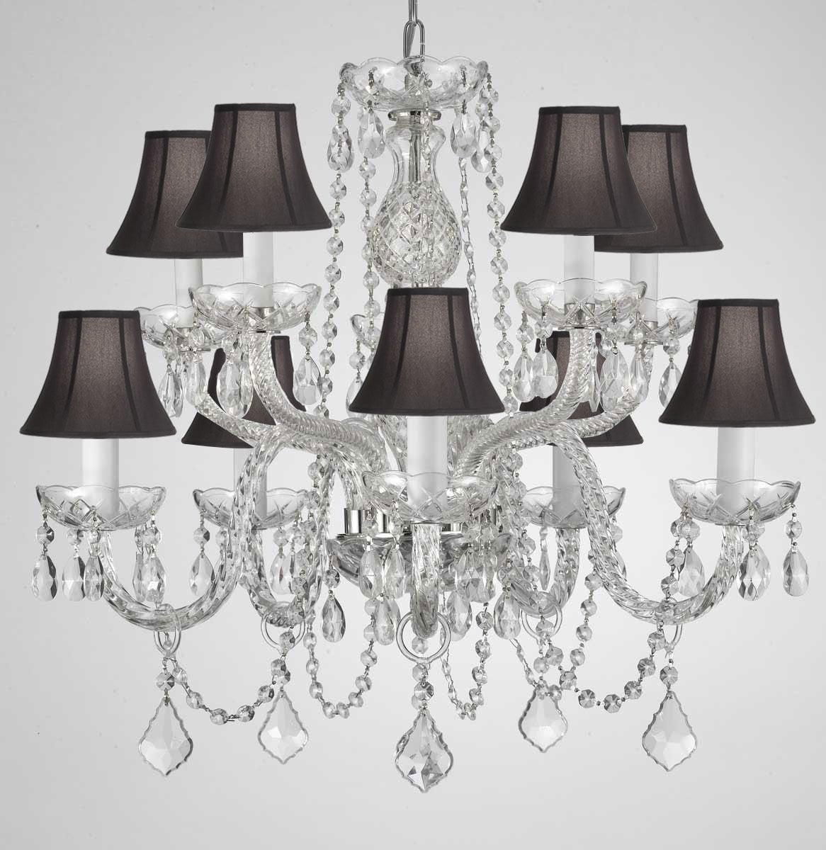 Crystal Chandelier With Black Shades Swag Plug In Chandelier H25" X W24