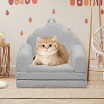 2-in-1 Convertible Dog Couch Bed & Cat Sofa (22.8"×18.8"×15.7") - High-Density Foam, Soft Faux Fur, Removable Washable Cover, Shell Design For Pets - Lightgrey