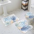 thumbnail image 3 of Ocean Coral Bathroom Rugs Set Watercolor Blue Green Orange Corals Sea Non Slip Absorbent Soft Bath Mats 3 Piece Set with Bathroom Rug, U-Shaped Floor Mat, Toilet Seat Cover Large Size, 3 of 9