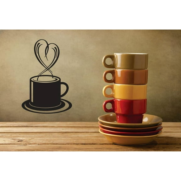 Custom Wall Decal Vinyl Sticker : Coffee Cup Heart Design Kitchen Stylish Mural 20x30"