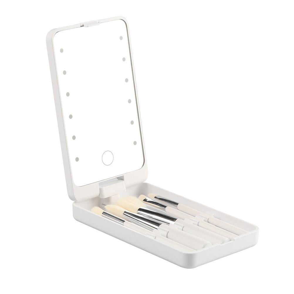 LED Lighted Makeup Cosmetic Mirror with Makeup Brushes Travel Folding