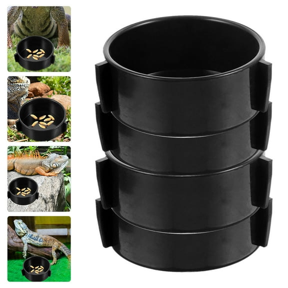 WEAVILUX Reptile Water Food Bowls Round Ceramic Reptile Feeding Bowl Black 4Pcs 2.2x1In