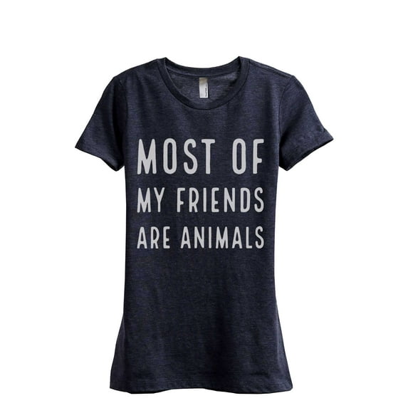 Thread Tank Most Of My Friends Are Animals Women's Fashion Relaxed Crewneck T-Shirt Tee Heather Navy Medium