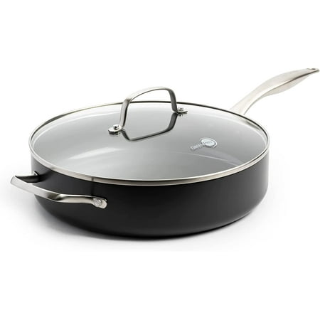 

GreenPan Canterbury Hard Anodized Healthy Ceramic Nonstick 5QT Saute Pan with Lid PFAS-Free Dishwasher Safe Oven Safe Black