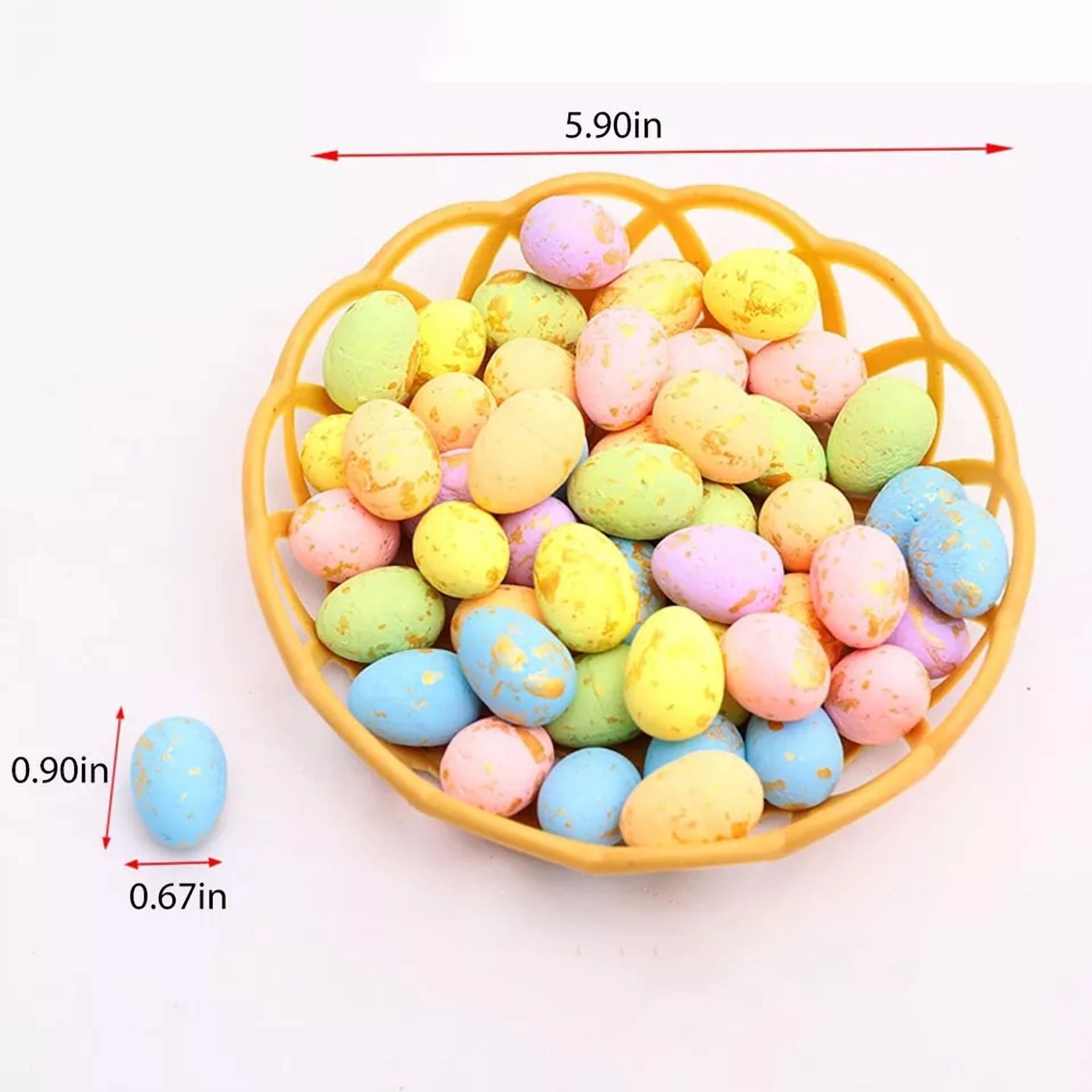 50Pcs Artificial Easter Eggs Colorful Foam Eggs Ornaments With Basket Home Decor