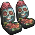 thumbnail image 3 of FOR U DESIGNS Sugar Skull Rose Print 2 Pieces Car Front Seat Covers Washable High Back Car Seat Cover Elastic Auto Accessories Bucket Seat Cover Fit for SUV Truck Sedan, 3 of 7