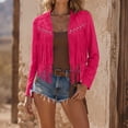 thumbnail image 2 of Women's Fringe Faux Suede Leather Jackets Fashion Fall Western Tassel Motorcycle Cropped Open Front Coats with Rivets Hot Pink M(M), 2 of 7