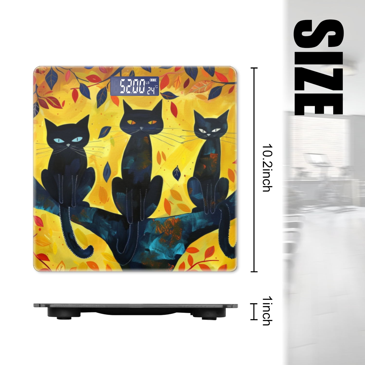Bathroom Scale, Highly Accurate Digital Body Scale,Precisely Measures Weight up to 400 lbs-Black Cats Sitting On Tree Branches With Leaves In The Background
