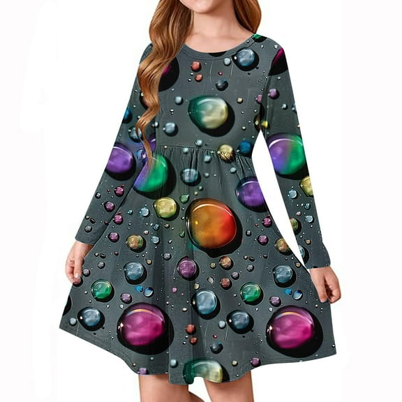 GERsome Long Sleeve Dress for Kids Girls Casual Crewneck Dresses Twirly A Line Skater Dress for School Party 4-14 Years