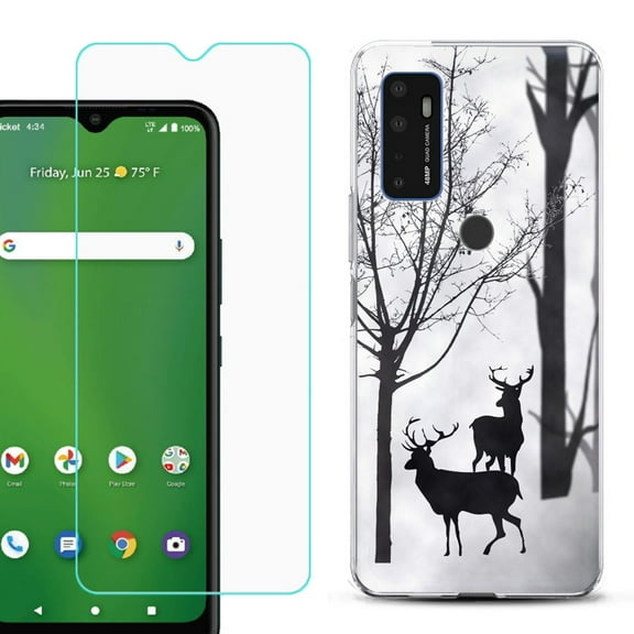 Shockproof Bumper Phone Case for AT&T Radiant Max 5G / Fusion 5G, with Tempered Glass Screen Protector, by OneToughShield ® - Forest Deer