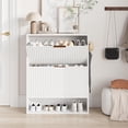 thumbnail image 1 of Modern Fluted Shoe Cabinet, Freestanding Narrow Shoe Storage Organizer with 2 Flip Drawers & Doors, Space-Saving Shoe Rack for Entryway Hallway, White, 1 of 7