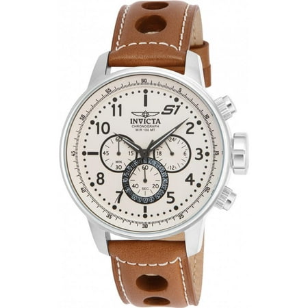 Invicta Men's S1 Rally 48mm Brown Leather Band Steel Case Quartz White Dial Analog Watch 16009
