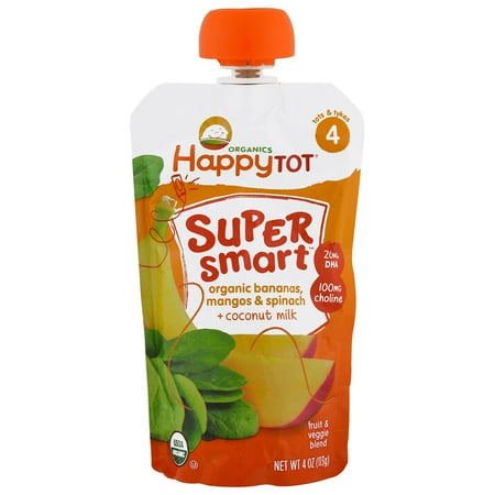 Nurture Inc. (Happy Baby), Happy Tot, Stage 4, Super Smart, Fruit and Veggie Blend, Organic Bananas, Mangos & Spinach, Coconut Milk, 4 oz (pack of 1)