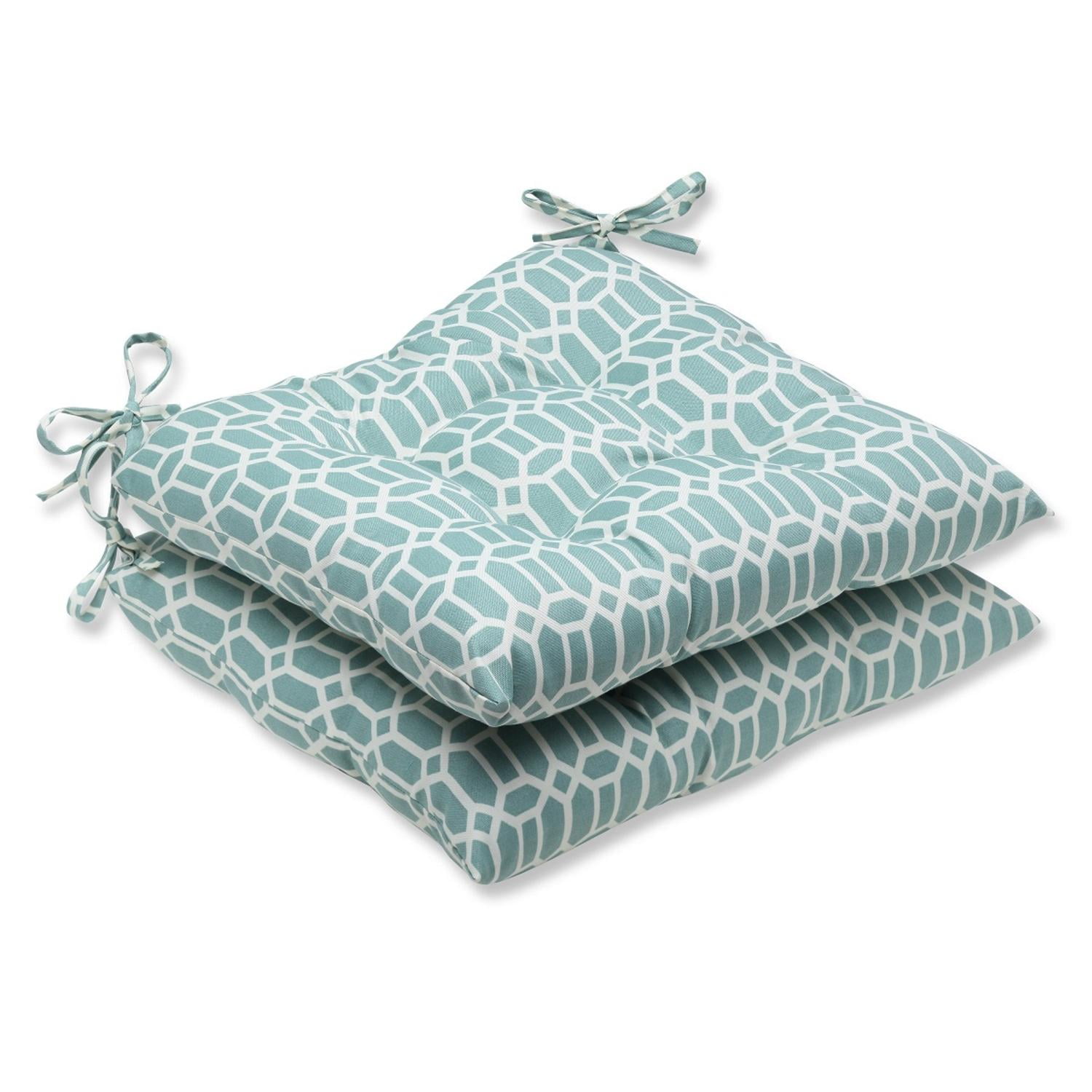 Set of 2 Blue and White Geometric Patio Chair Cushions 19"