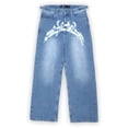 thumbnail image 3 of Pantalones vaqueros holgados negros para hombre, moda urbana, hip hop, bordado de letras, estilo punk Y2k, pantalones casuales rectos de pierna ancha, 2023, 3 of 5