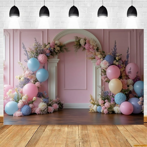 Baby 1st Birthday Party Backdrop Balloons Flowers Wall Door Newborn Kids Portrait Cake Smash Photography Background r