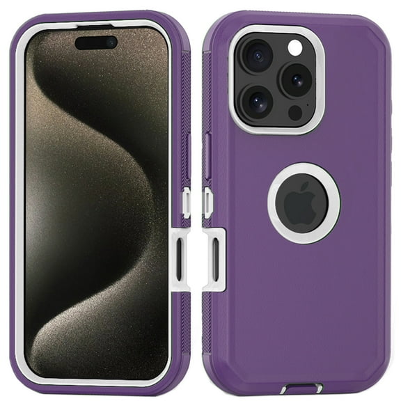 Hotpom Phone Case for iPhone 16 Pro Max Heavy Duty Shockproof Dustproof Phone Case, Purple/ White