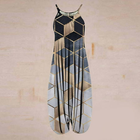 

Aayomet Womens Jumpsuit Jumpsuits For Women Dressy Sleeveless Spaghetti Strap Romper Elastic Waist Pant Vintage Pockets Gray M